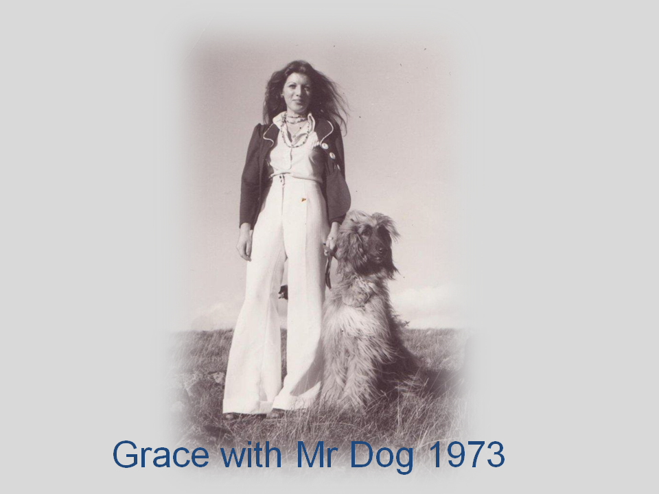 Woman with large shaggy dog, 1973