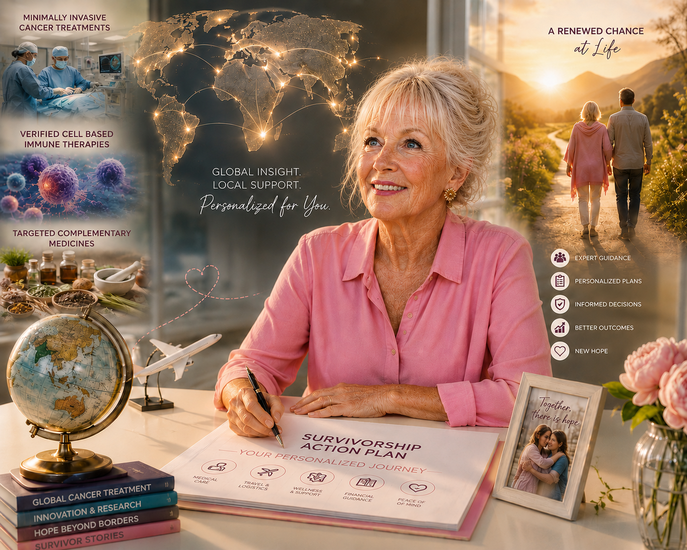 Smiling senior woman reviewing personalised cancer survivorship plan